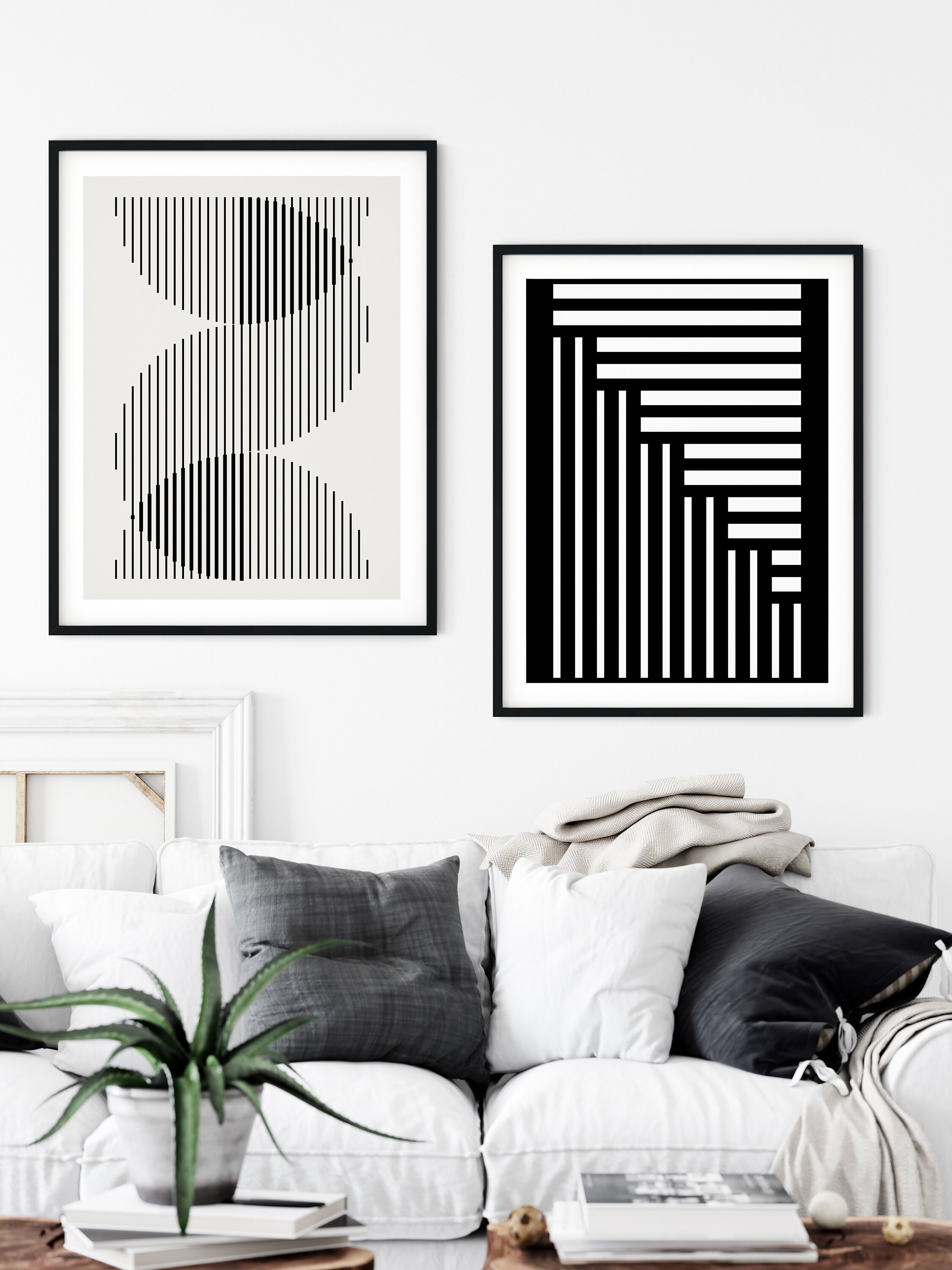 Geometric Wall Art Set of 2 Circle Abstact Art Black and - Etsy