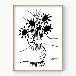 Pablo Picasso Bouquet Of Peace, Picasso Flowers Bouquet With Hands, Picasso Lithograph Art Print, Hands Giving Flowers, Peace Artwork Print