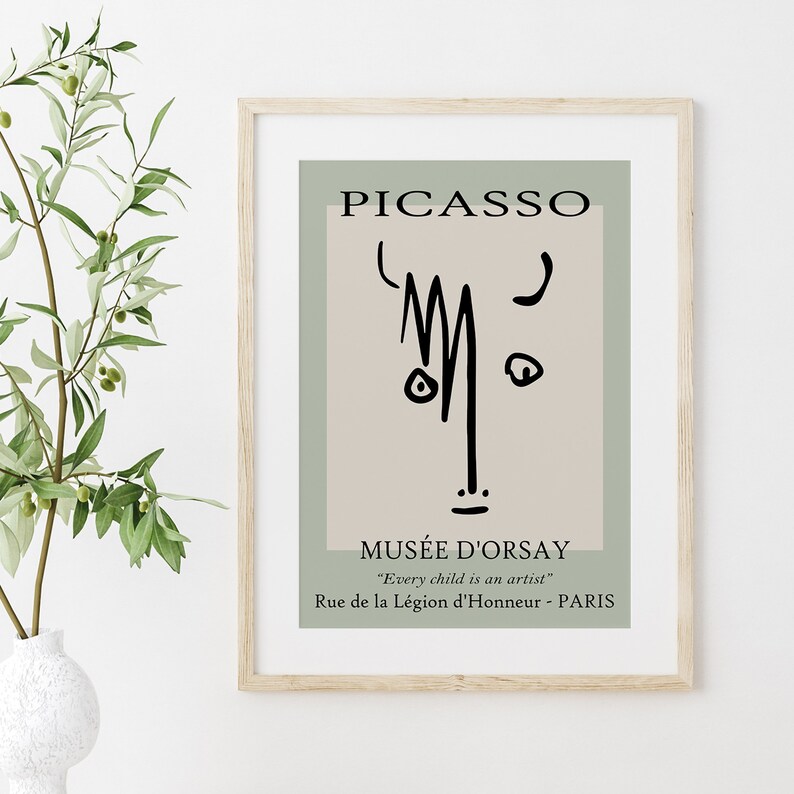 Picasso Bull Face Sketch, Picasso Line Art, Animal Poster, Exhibition Print, Picasso Wall Art, Modern Minimalist Art, Picasso Sketch Animals image 3
