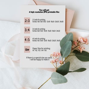 May include: A white card with black text listing different aspect ratios for printing images. The ratios are 2:3, 3:4, and 4:5. The card also lists the corresponding inch measurements for each ratio. The card also lists the standard paper sizes for printing: A1, A2, A3, A4, and A5.