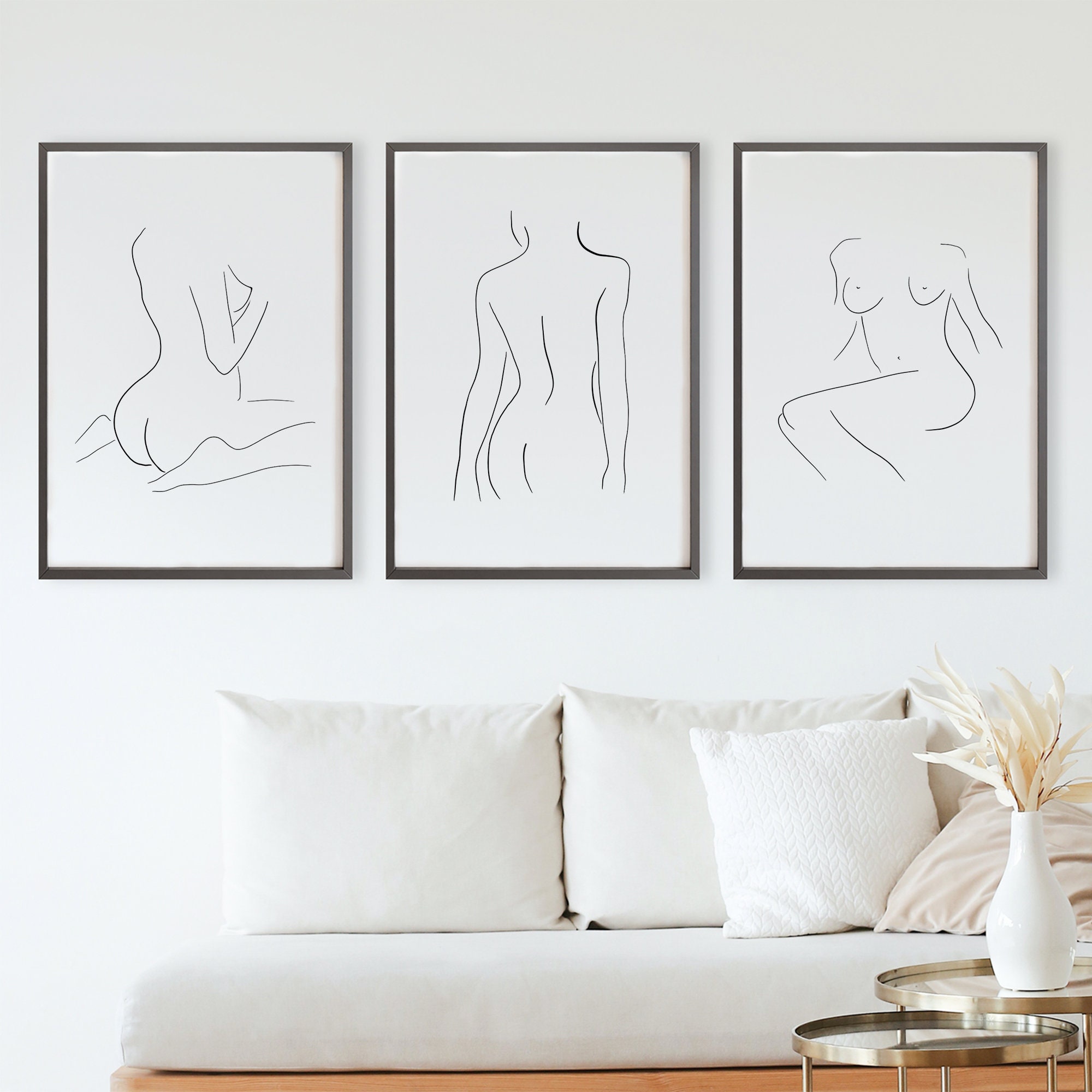 Naked Line Art Set of 3 Woman Nude Art Print Body Naked - Etsy Canada