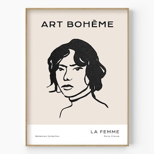紙の質感のような白黒の女性の線画、モダンな壁画、アート ボヘミアン、フェミニスト ポスター、リビングルームの壁画、ヴィンテージ イケア アート