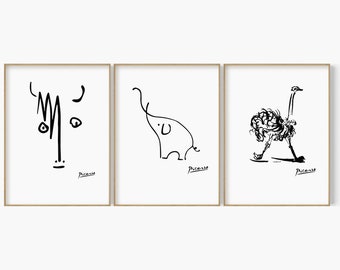Choose 3 Out of 24 Animals Drawing, Picasso Animal Sketch Print, Picasso Exhibition Poster, Vintage Animal Line Art, Picasso Animal Set of 3