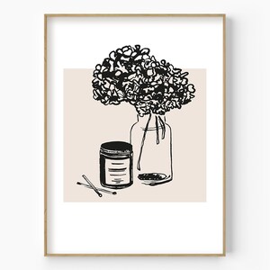 Impresión de jarrón de flores dibujada a mano, cartel floral retro, estampado de flores botánicas abstractas, mercado de flores, botánico neutro, arte de pared botánico