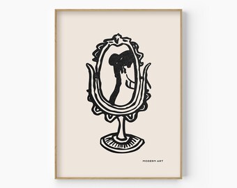 Impresión de boceto de mujer vintage, póster retro de espejo de tocador (descarga digital)