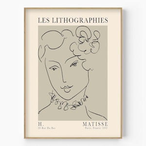 Henri Matisse WOMAN LINE ART, Frau Illustration Poster, Boho Frau Skizze Druck, Frau Gesicht, Matisse Lithographie, Frau One Line Zeichnung