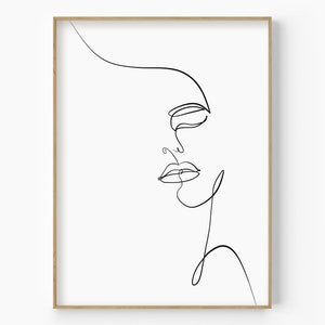 Dessin au trait visage de femme, affiche de femme féminine, Art minimaliste, impression d&#39;art femme au trait, dessin au trait féminin, affiche de visage de femme noir et blanc