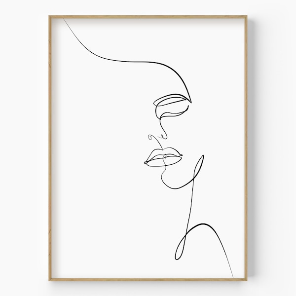 Dessin au trait visage de femme, affiche de femme féminine, Art minimaliste, impression d'art femme au trait, dessin au trait féminin, affiche de visage de femme noir et blanc