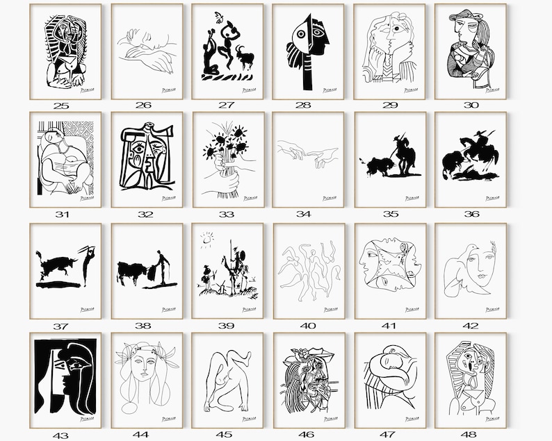 Picasso Art Print Set, Minimalist Line Art, Scandinavian Decor (digital ...