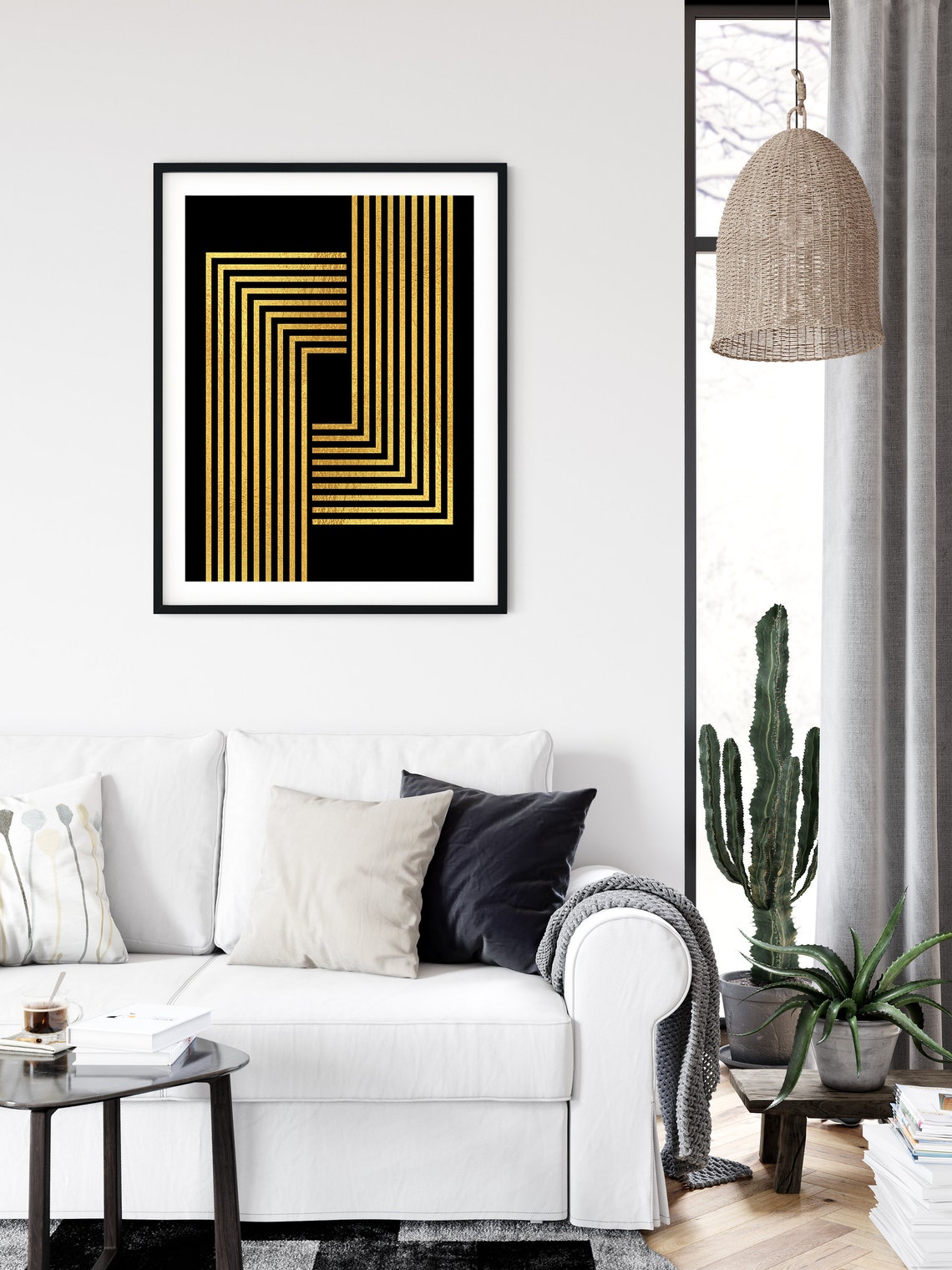 Geometric Gold and Black Wall Art Print Line Geometric Art - Etsy