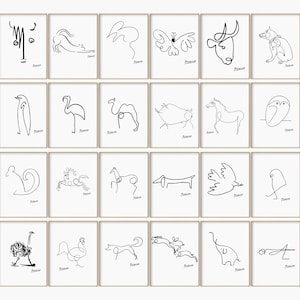 Choose Any 24 Picasso Animals Drawing, Picasso Animal Line Art Set, Black And White Museum Exhibition Poster, Picasso Gallery Wall Prints