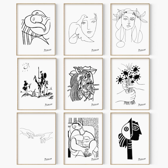 Picasso Line Art Print Set, Scandinavian Decor (digital Download