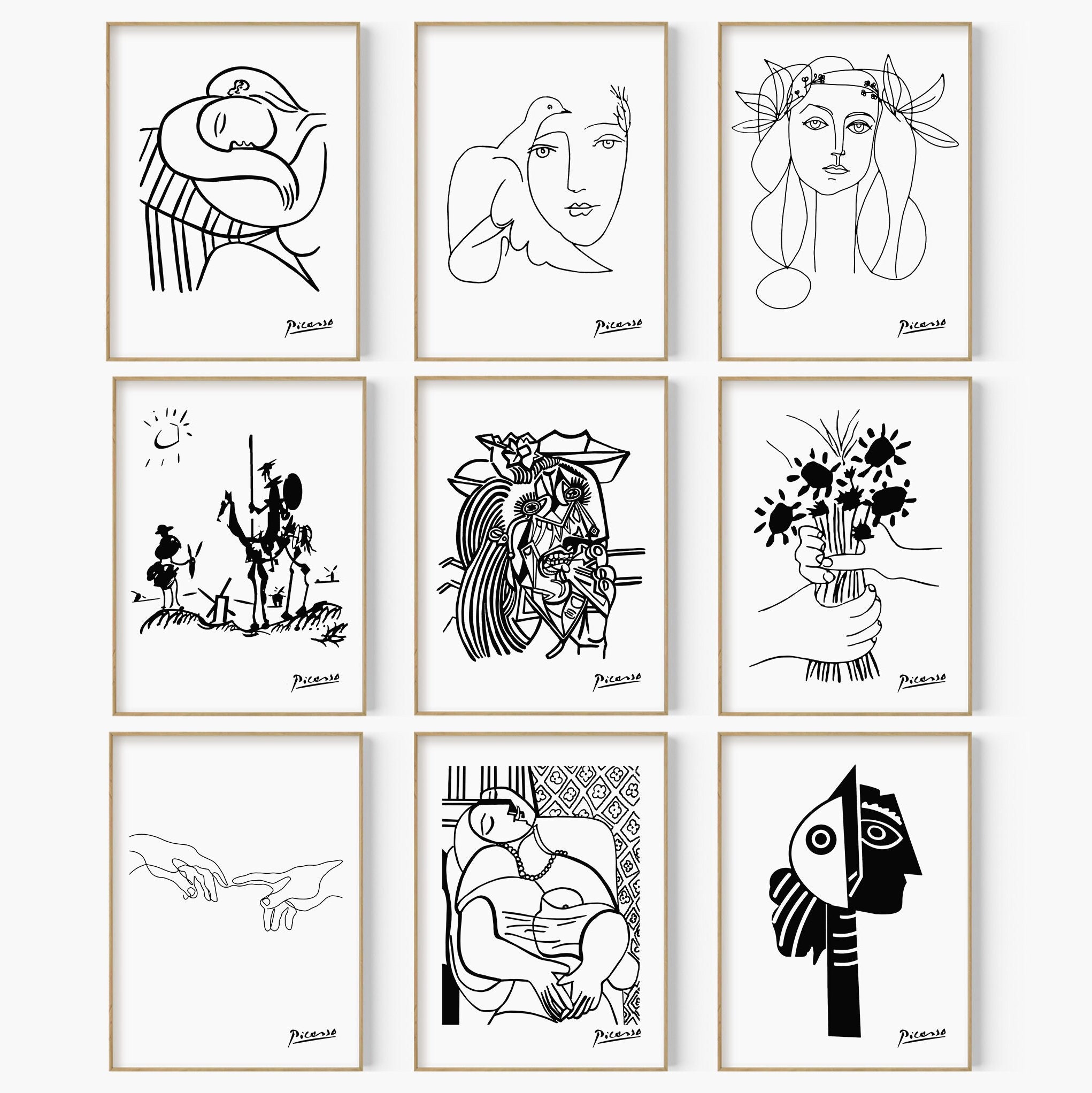 PICASSO LINE DRAWINGS AND PRINTS 1981ピカソ Picasso Line Art Print Set, Scandinavian Decor (digital Download