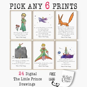 Choose 6 Out of 24 Watercolor Painting The Little Prince Digital Prints, Le Petit Prince Art, Kid Room Decor, Inspiring Nursery Quote Art