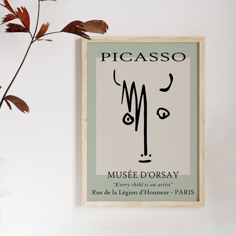 Picasso Bull Face Sketch, Picasso Line Art, Animal Poster, Exhibition Print, Picasso Wall Art, Modern Minimalist Art, Picasso Sketch Animals image 5
