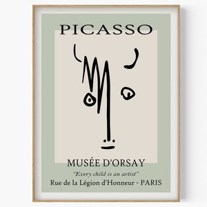 Picasso Bull Face Sketch, Picasso Line Art, Animal Poster, Exhibition Print, Picasso Wall Art, Modern Minimalist Art, Picasso Sketch Animals image 1