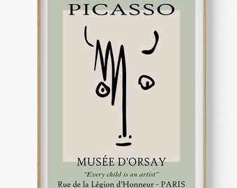 Picasso Bull Face Line Art Print, Minimalist Animal Poster (Digital Download)