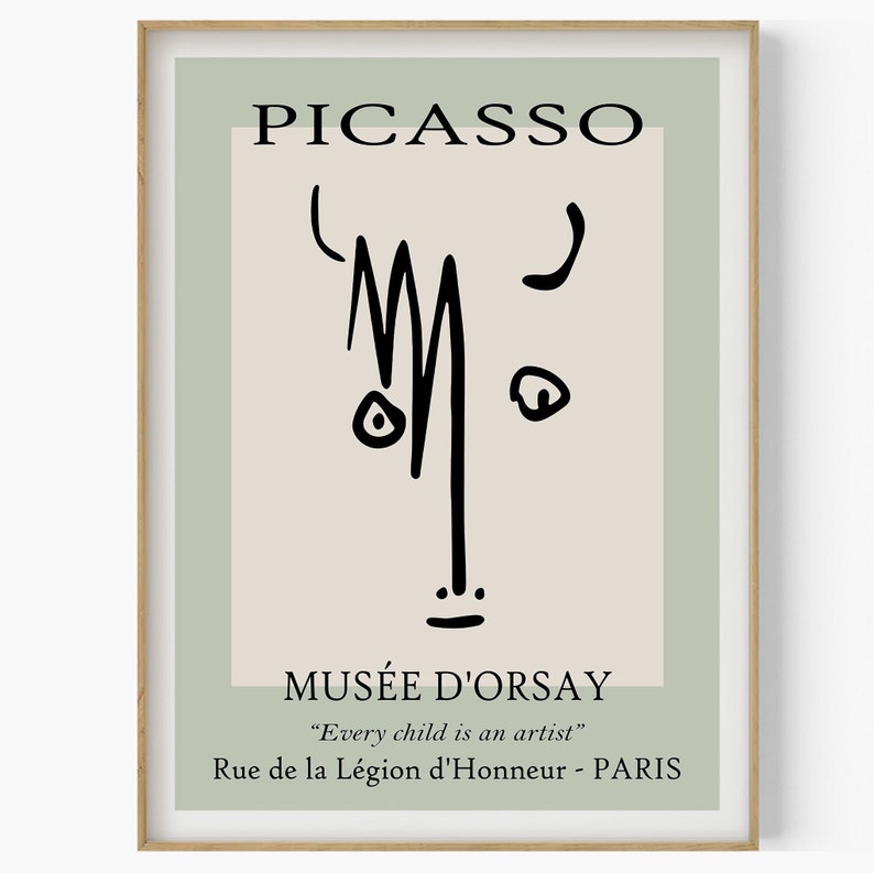Picasso Bull Face Sketch, Picasso Line Art, Animal Poster, Exhibition Print, Picasso Wall Art, Modern Minimalist Art, Picasso Sketch Animals image 1