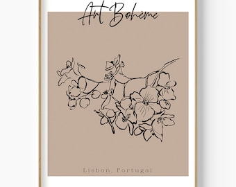 Impresión artística floral abstracta en tinta, póster botánico moderno (descarga digital)