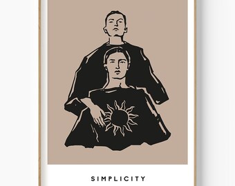 Lámina artística minimalista de mujer y hombre, decoración de pared con silueta bohemia (descarga digital)