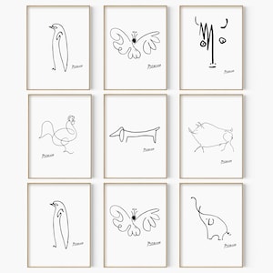 Choose 9 Out of 24 Animals Drawings, Set of 9, Picasso Line Animal Sketch Print, Picasso Wall Art, Minimalist Art, Nursery Animal Art Set,
