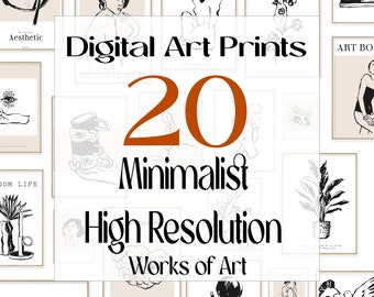 20 impresiones minimalistas de arte lineal, galería ecléctica (descarga digital)