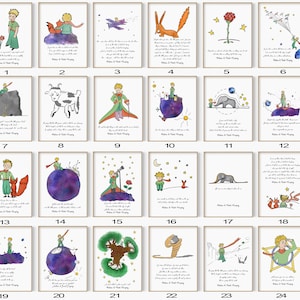 All Watercolor Paintig The Little Prince Prints in One Pack, Le Petit Prince Poster, Kids Book Quote Art, Educational Nursery Wall Art Set