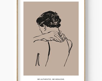 Impresión artística de silueta bohemia de mujer minimalista (descarga digital)