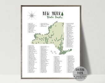 New York State Parks Map-New York State Parks Checklist-State Parks Of New York Map-Adventure Map Print-Travel Gift For Hiker-Printable Map