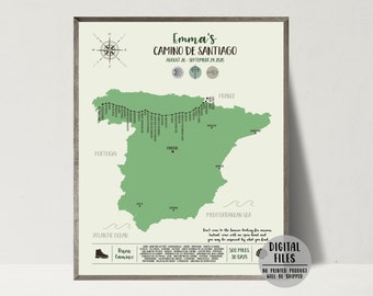 Camino De Santiago Map-Personalized Camino Map-Custom Map Spain-Anniversary Gift Map-Gift For Pilgrim-Personalized Walking Map-Printable Map