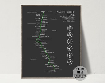 Pacific Crest Trail Map-pacific Crest Trail Hiking Map Print-pacific ...