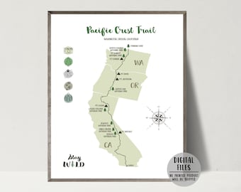 Pacific Crest Trail Map-Pacific Crest Trail Hiking Map Print-Pacific Crest Hiking Trail Map Poster-PCT Poster-Gift For Hiker-Printable Map