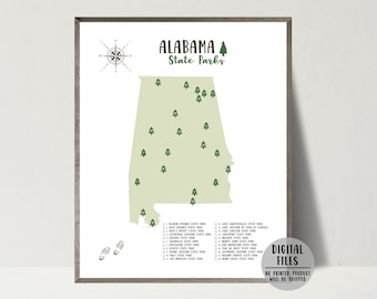 Alabama State Parks Map-State Parks Of Alabama Map Print-Alabama Parks Checklist-Alabama State Parks Poster-Gift For Hiker-Printable Map