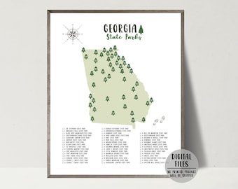 Georgia State Parks Map Print-Georgia State Parks Checklist-State Parks Of Georgia Map Poster-Adventure Gift For Hiker-Printable Map