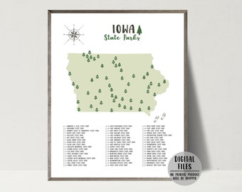 Iowa State Parks Map-Iowa State Parks Checklist-State Parks Of Iowa Map Poster-Iowa Print-Adventure Map Poster-Gift For Hiker-Printable Map