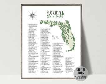 Mapa de parques estatales de Florida Impresión-Lista de verificación de parques estatales de Florida-Parques estatales de Florida Mapa Póster-Regalo de aventura para mapa imprimible para excursionistas