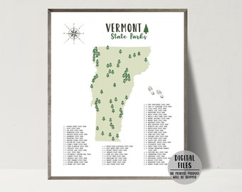 Vermont State Parks Map Print-Vermont State Parks Checklist-State Parks Of Vermont Map Poster-Gift For Hiker-Adventure Map-Printable Map