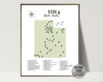 Utah State Parks Map-Utah State Parks Checklist-State Parks Of Utah Map Poster-Utah Print-Adventure Map Poster-Gift For Hiker-Printable Map