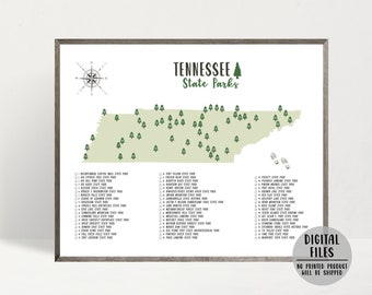 Carte des parcs d'État du Tennessee-Liste de contrôle des parcs d'État du Tennessee-Carte des parcs d'État du Tennessee Impression-affiche-cadeau pour randonneur-carte imprimable