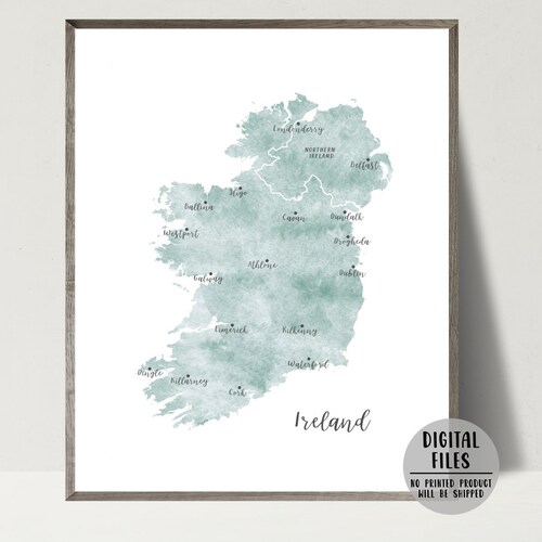 Ireland Map Print Ireland Wall Art Ireland Watercolor Blue Etsy