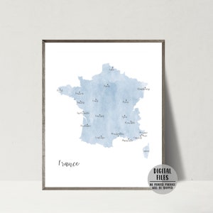 Carte de France-carte de France voyage affiche-carte minimaliste impression-aquarelle carte-cadeau pour voyageur-carte de France art mural-cadeau de voyage-carte de France