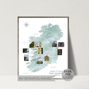 Personalized Travel Map-Ireland Travel Map With Pictures-Custom Travel Map Design-Road Trip Map-Personalized Gift For Traveler-DIGITAL FILE