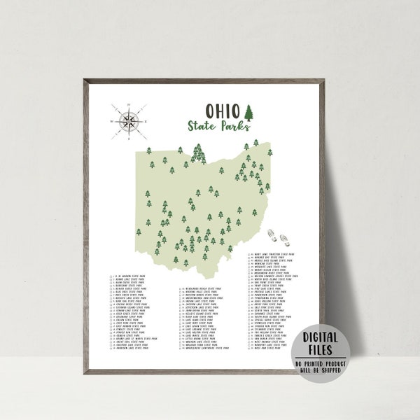 Ohio State Parks Map-Ohio State Parks Checklist-State Parks Of Ohio Map Poster-Adventure Map Print-Travel Gift For Hiker-Printable Map