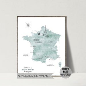 Personalisierte Frankreich Reise Karte Poster-Frankreich Road Trip Karte Druck-Personalisierte Geschenk für Reisende-Custom Travel Map-Französisch Karte-DIGITALE DATEI