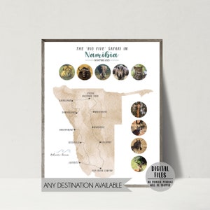 Personalisierte Reise Karte-Namibia Karte-Afrika Karte Print-Geschenk für Reisende-benutzerdefinierte Reise Karte-Afrika Safari Karte Poster-DIGITALE DATEI