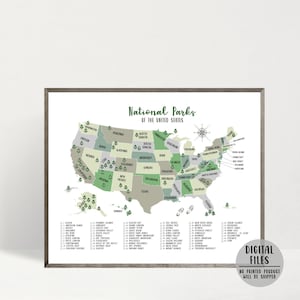 USA National Parks Map-US National Parks Checklist-63 National Parks Print-United States National Parks Map-Gift For Traveler-Printable Map