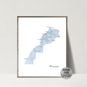 Carte du Maroc, affiche minimaliste, impression de carte, carte du Maroc, affiche d'art mural, impression d'art mural du Maroc, cadeau de voyage du Maroc, carte imprimable
