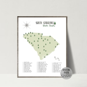 South Carolina State Parks Map-South Carolina State Parks Checklist-State Parks Of South Carolina Map Print-Gift For Hiker-Printable Map