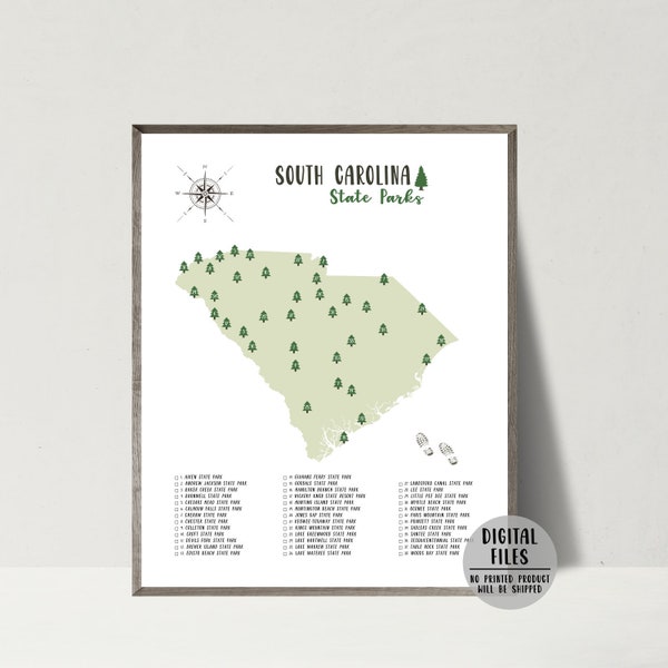 South Carolina State Parks Map-South Carolina State Parks Checklist-State Parks Of South Carolina Map Print-Gift For Hiker-Printable Map
