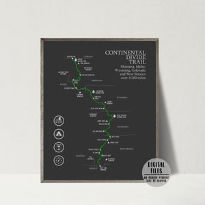 Mapa del sendero Continental Divide - Mapa de senderismo CDT - Impresión del mapa del sendero Continental Divide - Póster del mapa CDT - Regalo de aventura para excursionistas - Mapa imprimible